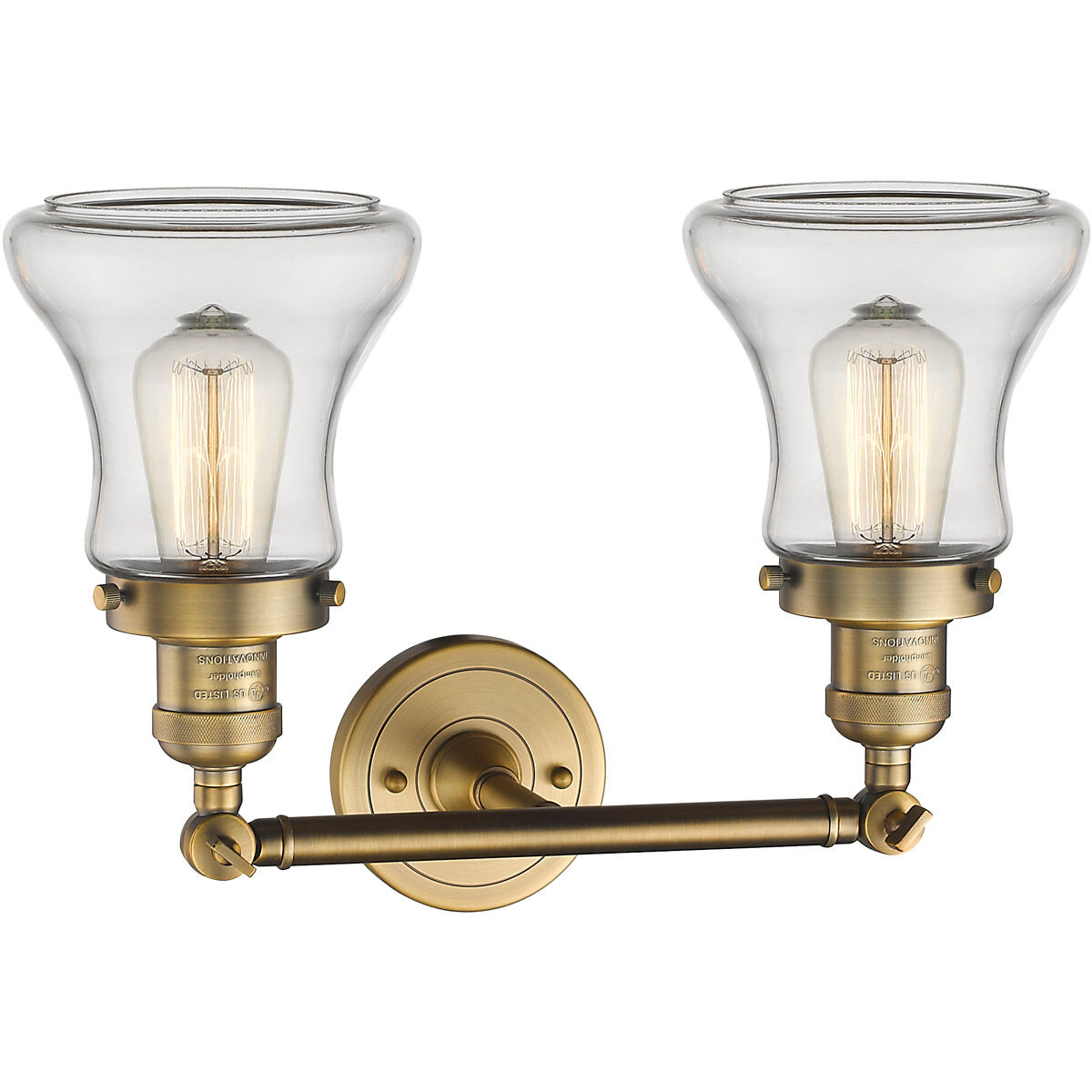 Franklin Restoration Bellmont 2 Light 17 inch Brushed Brass Bath Vanity Light Wall Light in Clear Glass, Franklin Restoration