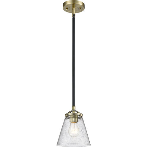 Nouveau Small Cone 1 Light 6 inch Black Antique Brass Mini Pendant Ceiling Light in Seedy Glass, Nouveau