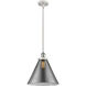 Ballston X-Large Cone LED 8 inch White and Polished Chrome Pendant Ceiling Light in Plated Smoke Glass