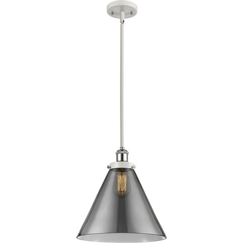 Ballston X-Large Cone LED 8 inch White and Polished Chrome Pendant Ceiling Light in Plated Smoke Glass