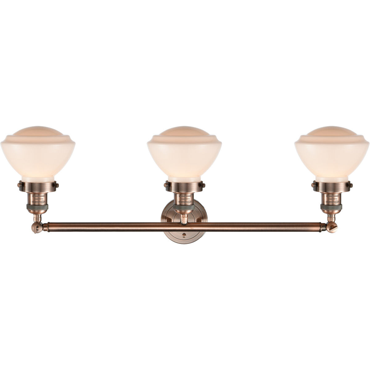 Franklin Restoration Olean 3 Light 31 inch Antique Copper Bath Vanity Light Wall Light in Matte White Glass, Franklin Restoration