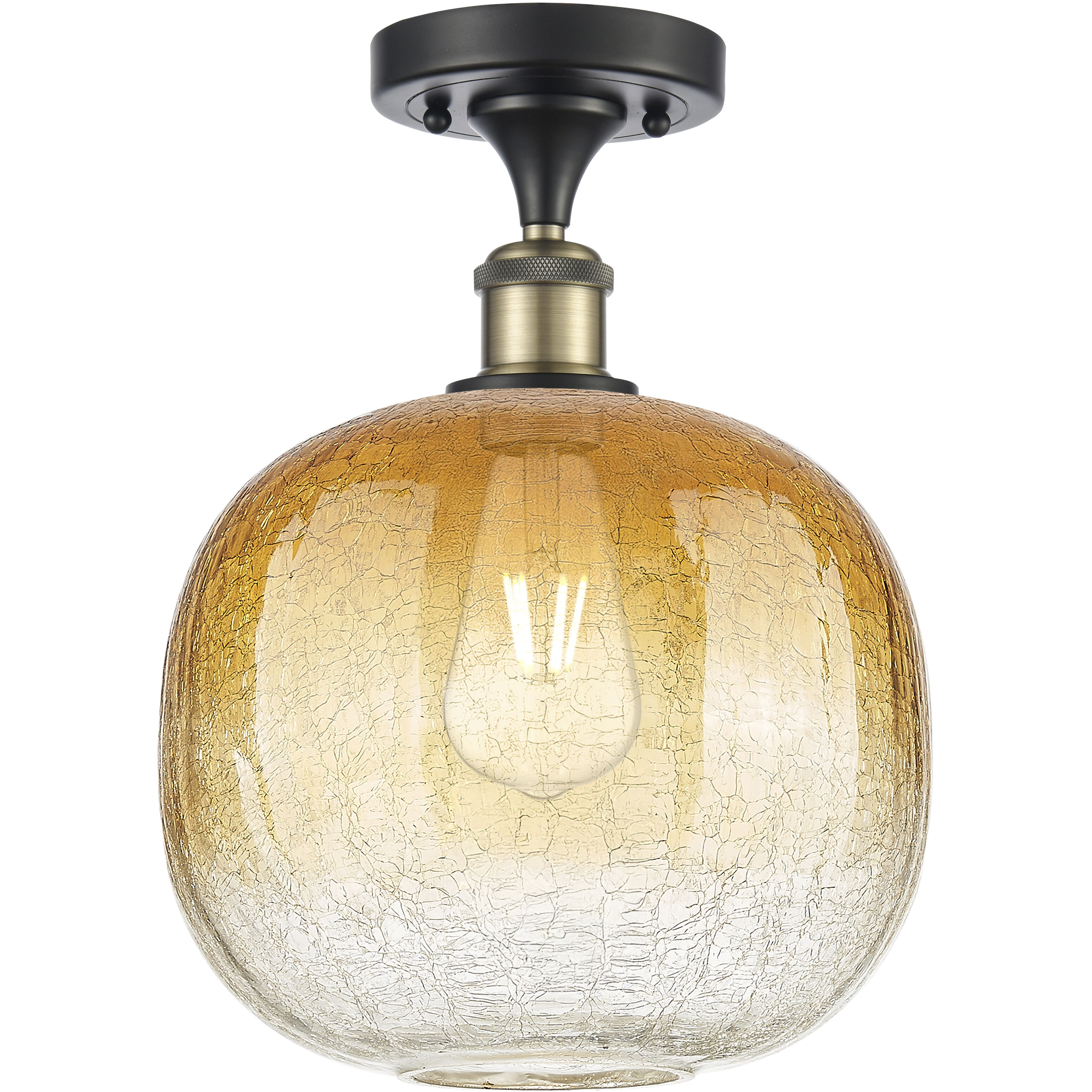Ballston Brookhaven Sphere 1 Light 10.5 inch Black Antique Brass Semi-Flush Mount Ceiling Light in Amber Glass