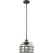Franklin Restoration Bell Cage LED 9 inch Black Antique Brass Mini Pendant Ceiling Light in Plated Smoke, Franklin Restoration