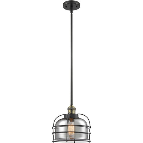 Franklin Restoration Bell Cage LED 9 inch Black Antique Brass Mini Pendant Ceiling Light in Plated Smoke, Franklin Restoration