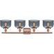 Ballston Large Bell 4 Light 36 inch Antique Copper Bath Vanity Light Wall Light in Light Smoke Glass