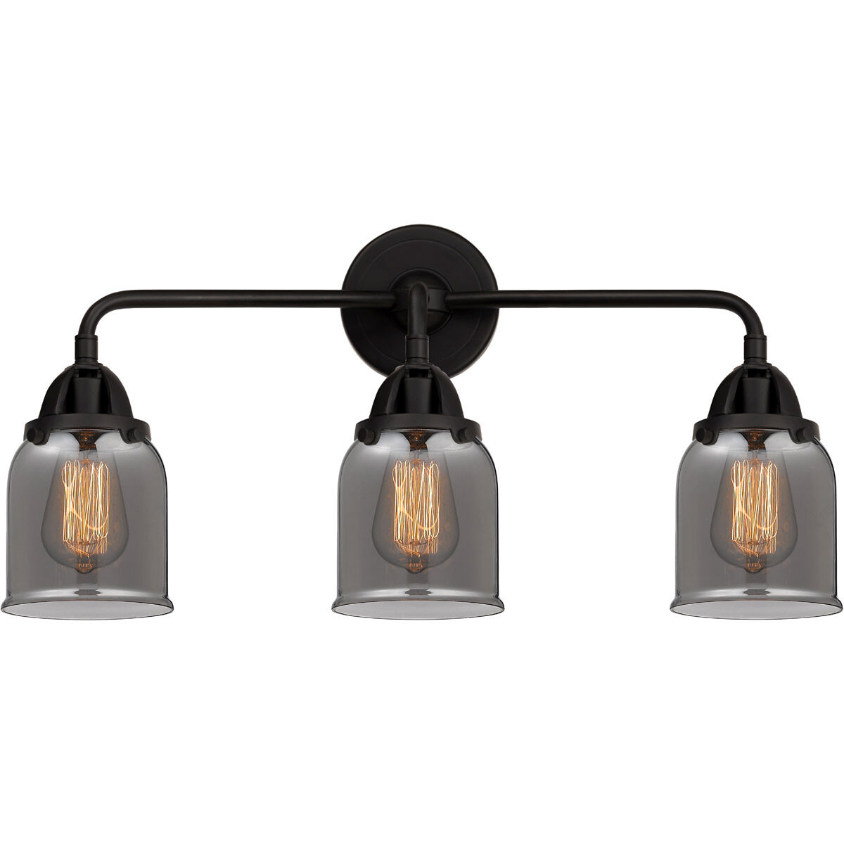 Nouveau 2 Small Bell LED 23 inch Matte Black Bath Vanity Light Wall Light in Plated Smoke Glass