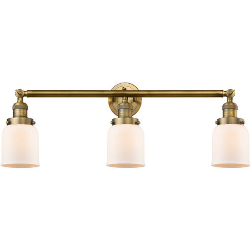 Franklin Restoration Small Bell 3 Light 30 inch Brushed Brass Bath Vanity Light Wall Light in Matte White Glass, Franklin Restoration