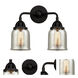 Nouveau 2 Small Bell LED 13 inch Matte Black Bath Vanity Light Wall Light in Silver Plated Mercury Glass