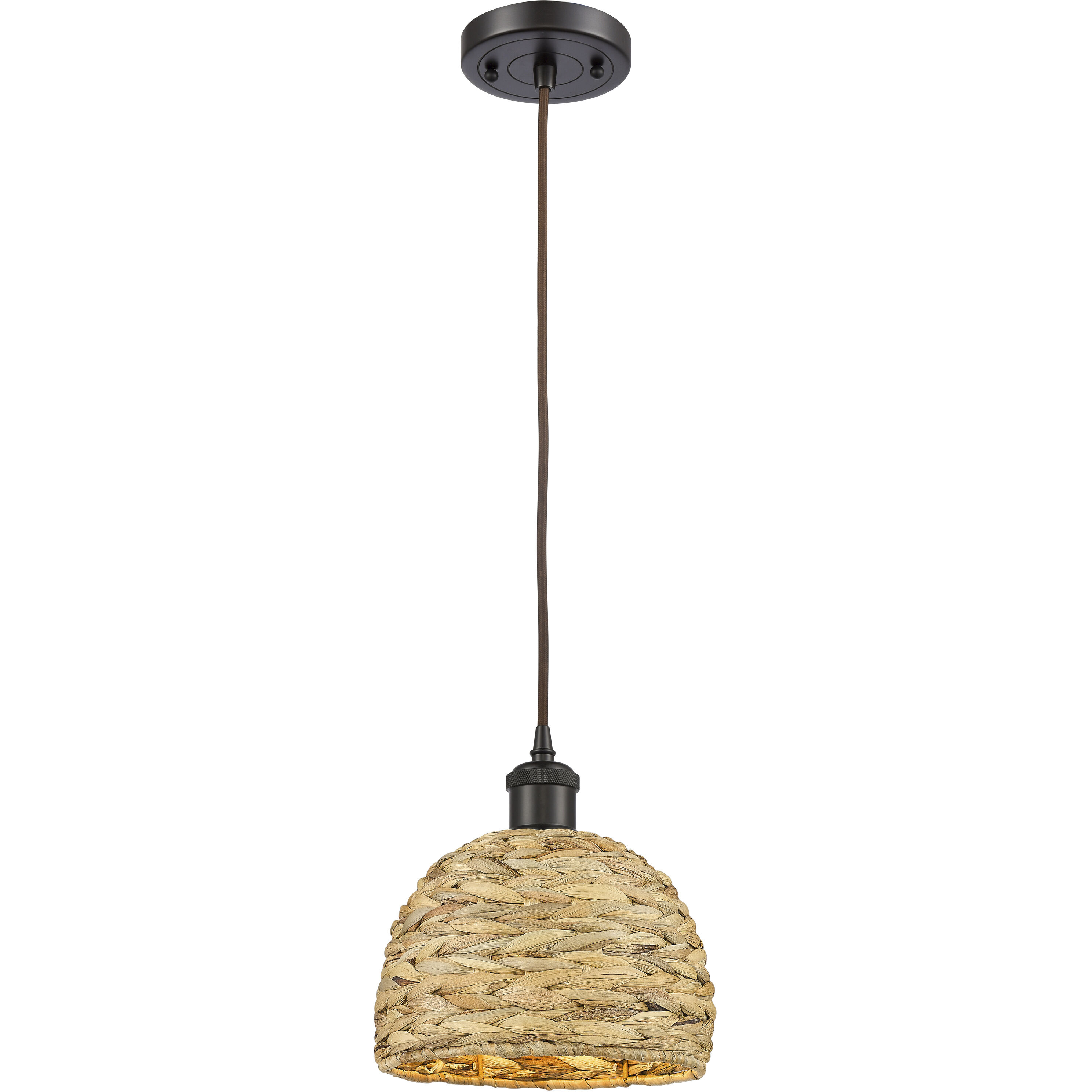 Woven Rattan 1 Light 8 inch Oil Rubbed Bronze Pendant Ceiling Light in Oil Rubbed Bronze and Natural