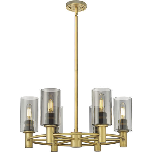 Crown Point 6 Light 24 inch Brushed Brass Chandelier Ceiling Light in Plated Smoke Glass