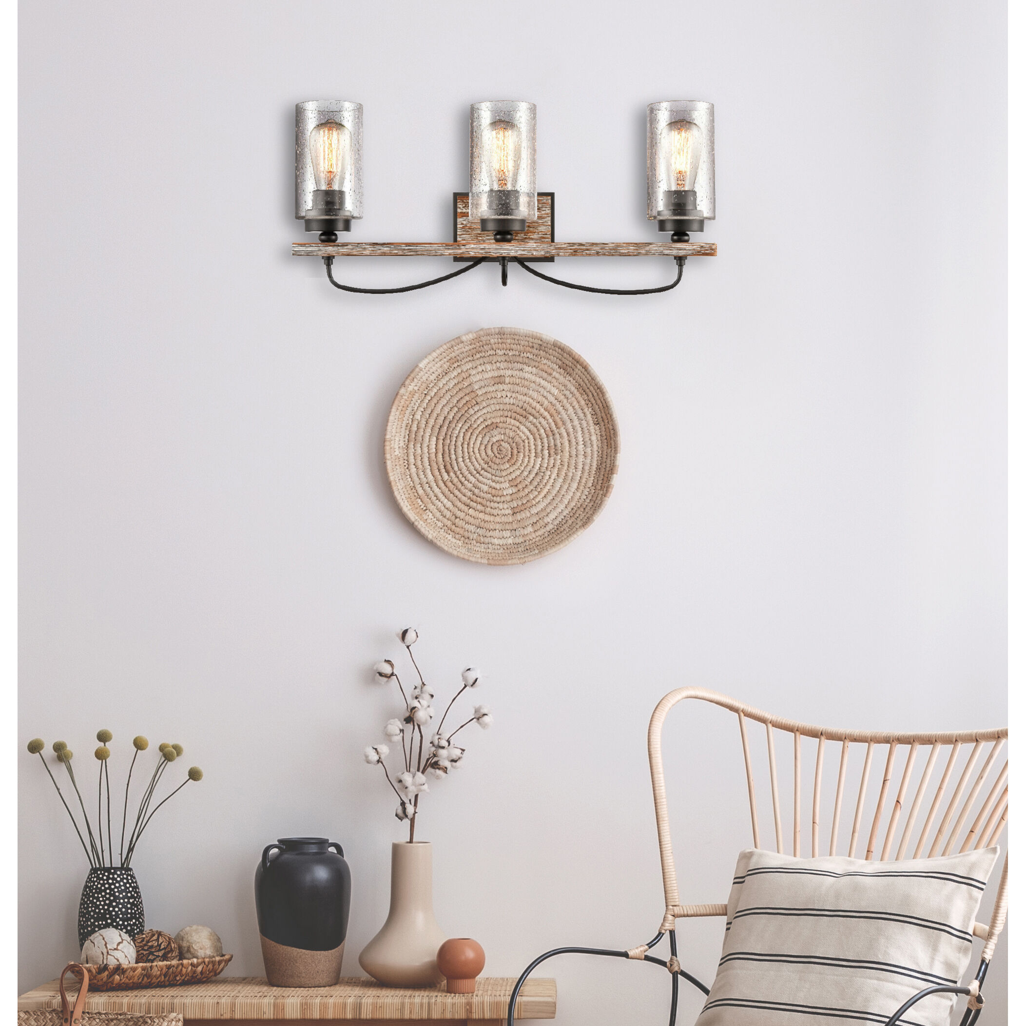 Paladin 3 Light 24 inch Matte Black Bath Vanity Light Wall Light in Seedy Glass