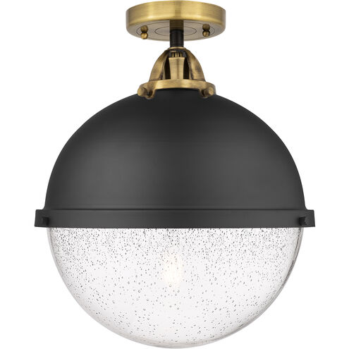 Nouveau 2 Hampden 1 Light 12.88 inch Black Antique Brass and Matte Black Semi-Flush Mount Ceiling Light in Seedy Glass