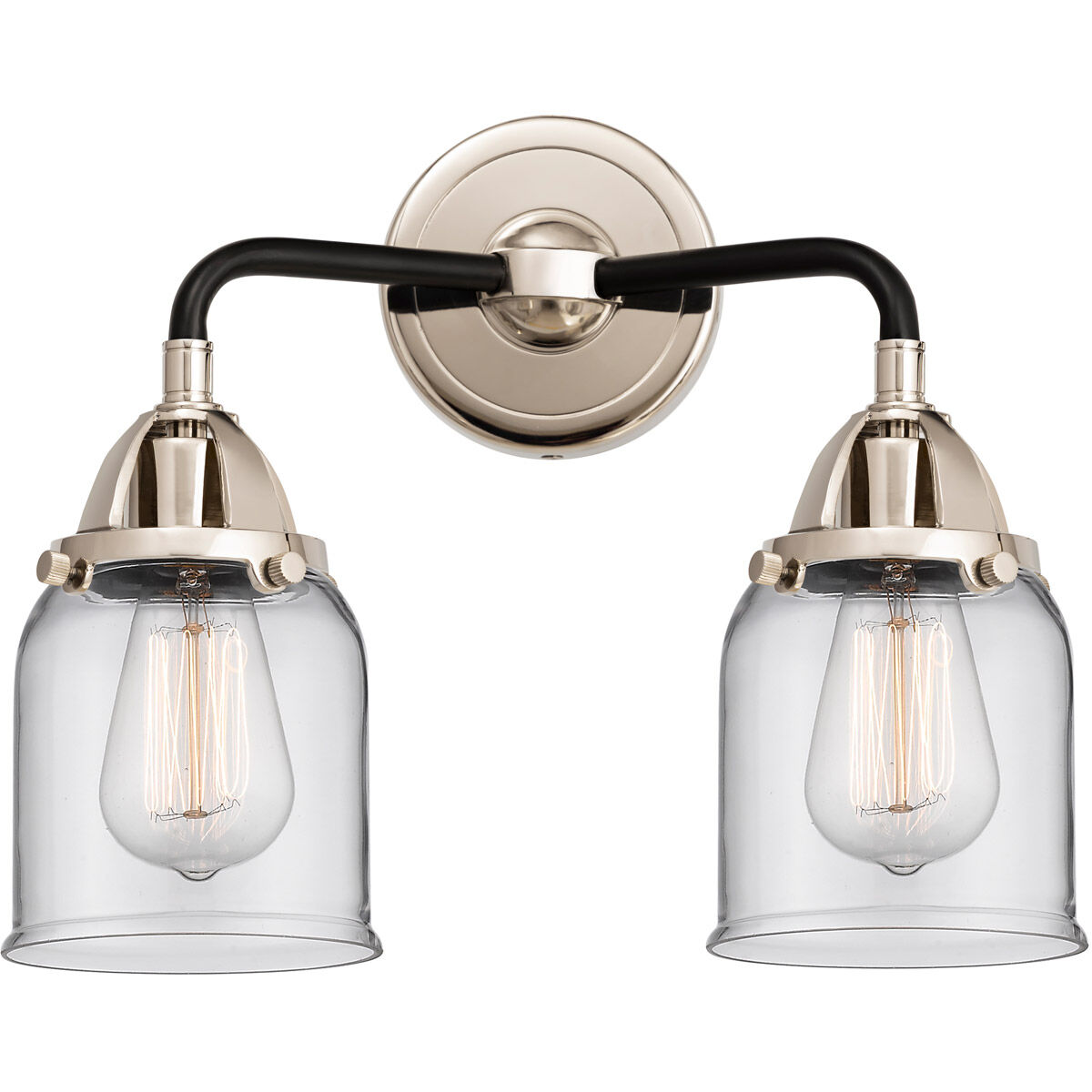 Nouveau 2 Small Bell 2 Light 13 inch Black Polished Nickel Bath Vanity Light Wall Light in Clear Glass