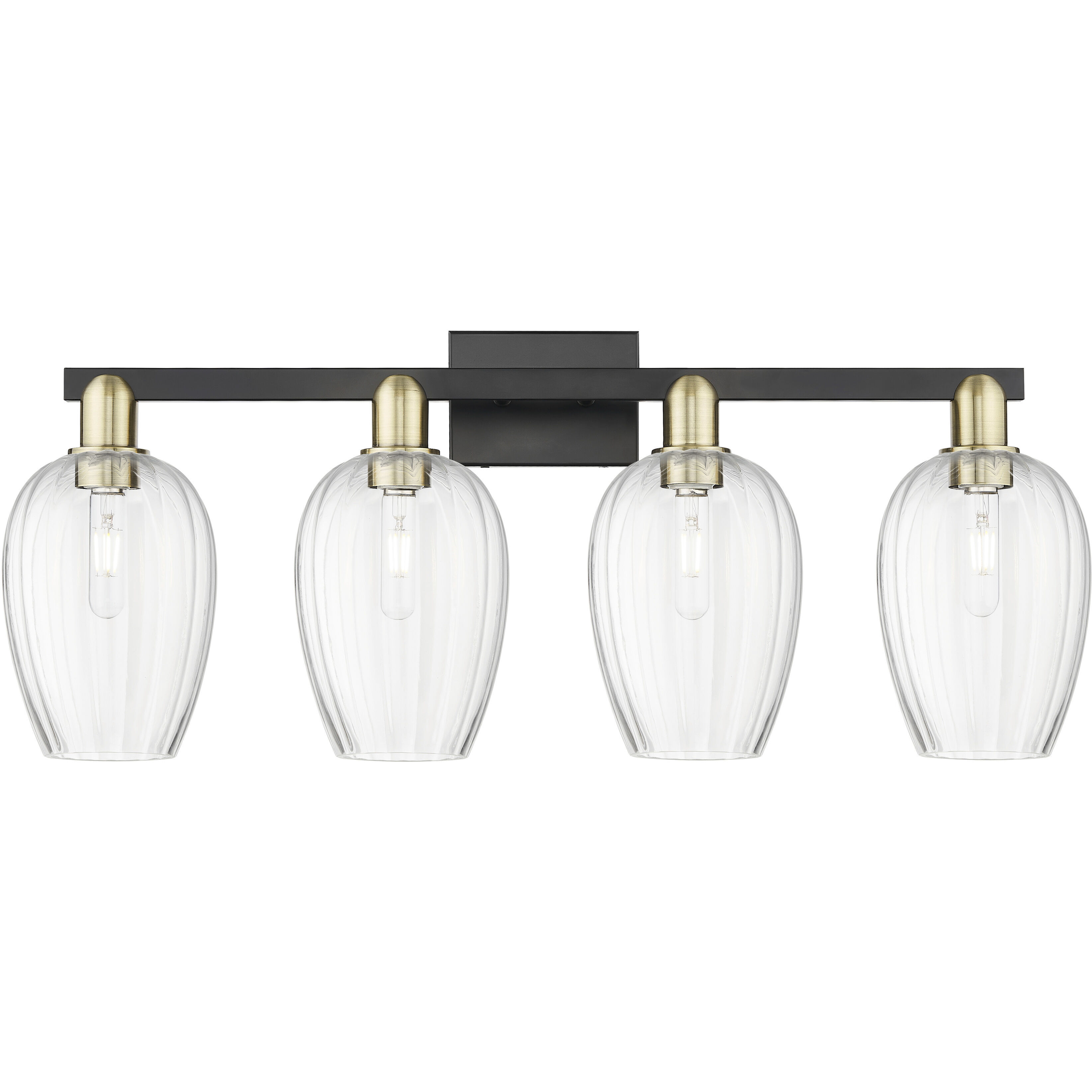 Preston 4 Light 36 inch Black Antique Brass Bath Vanity Light Wall Light in Clear Glass