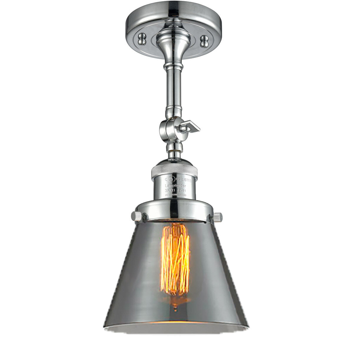 Franklin Restoration Small Cone LED 6 inch Polished Chrome Sconce Wall Light in Plated Smoke Glass, Franklin Restoration