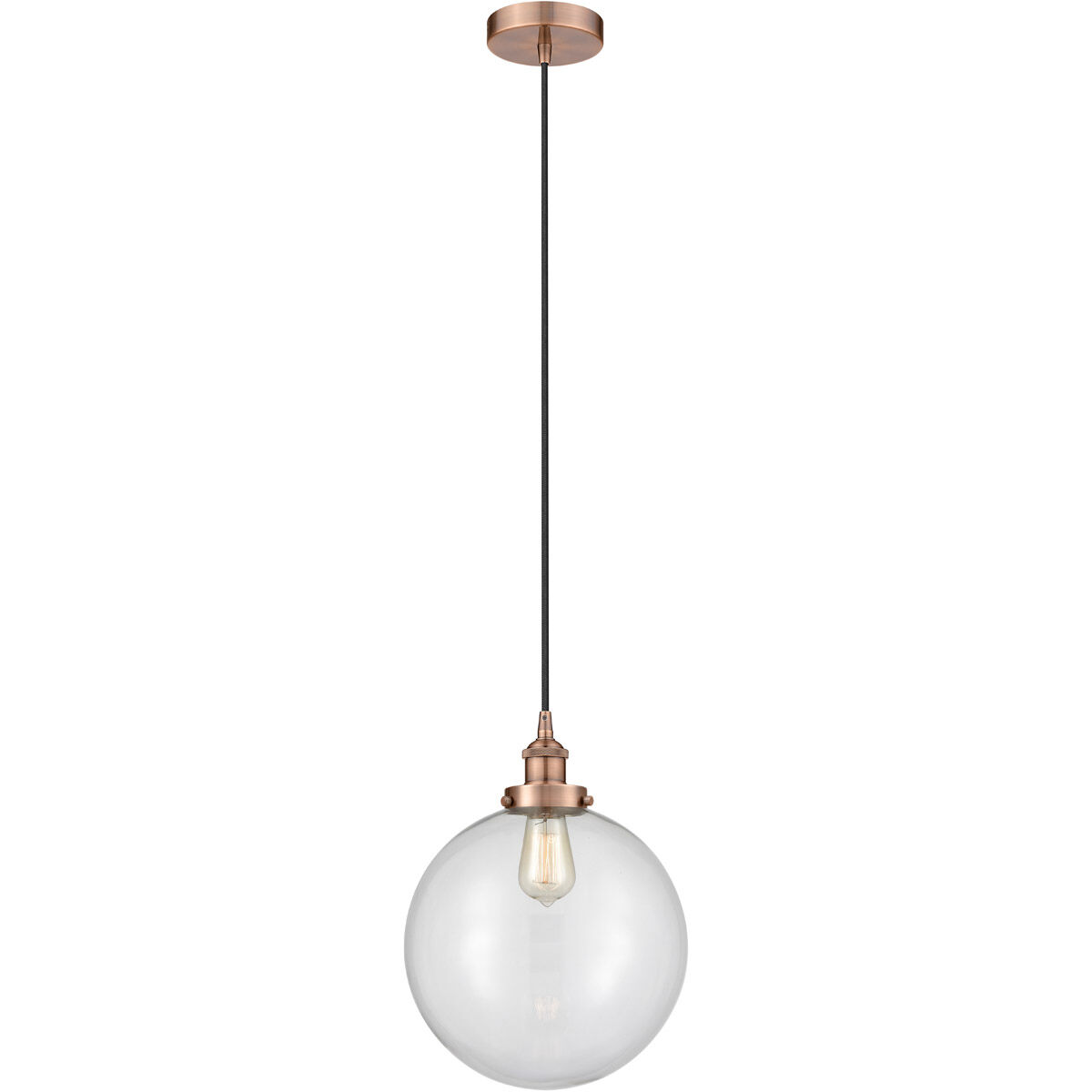 Edison Beacon 1 Light 12 inch Antique Copper Mini Pendant Ceiling Light