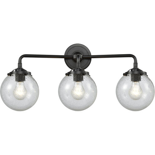 Nouveau Beacon 3 Light 24 inch Oil Rubbed Bronze Bath Vanity Light Wall Light in Seedy Glass, Nouveau