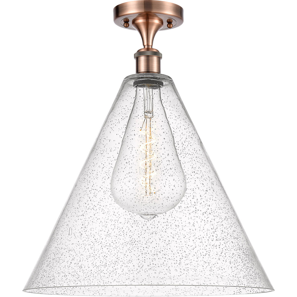Ballston Cone 1 Light 16 inch Antique Copper Semi-Flush Mount Ceiling Light in Seedy Glass