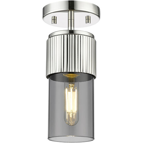 Bolivar 1 Light 4 inch Polished Nickel Flush Mount Ceiling Light in Plated Smoke Glass
