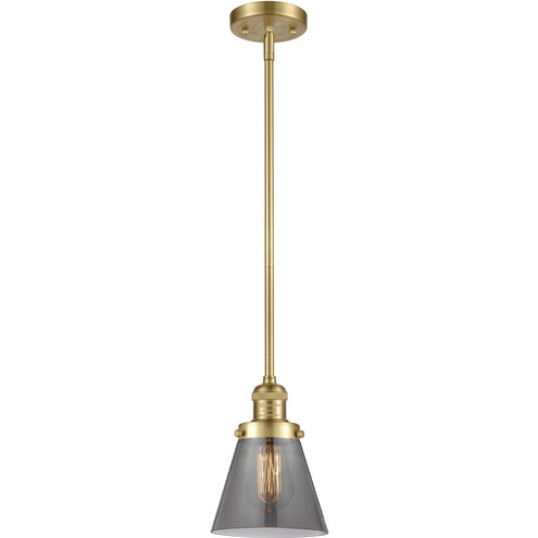 Franklin Restoration Cone LED 6 inch Satin Gold Mini Pendant Ceiling Light in Plated Smoke, Franklin Restoration