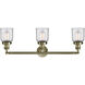 Franklin Restoration Small Bell 3 Light 30 inch Antique Brass Bath Vanity Light Wall Light in Incandescent, Clear Glass, Franklin Restoration