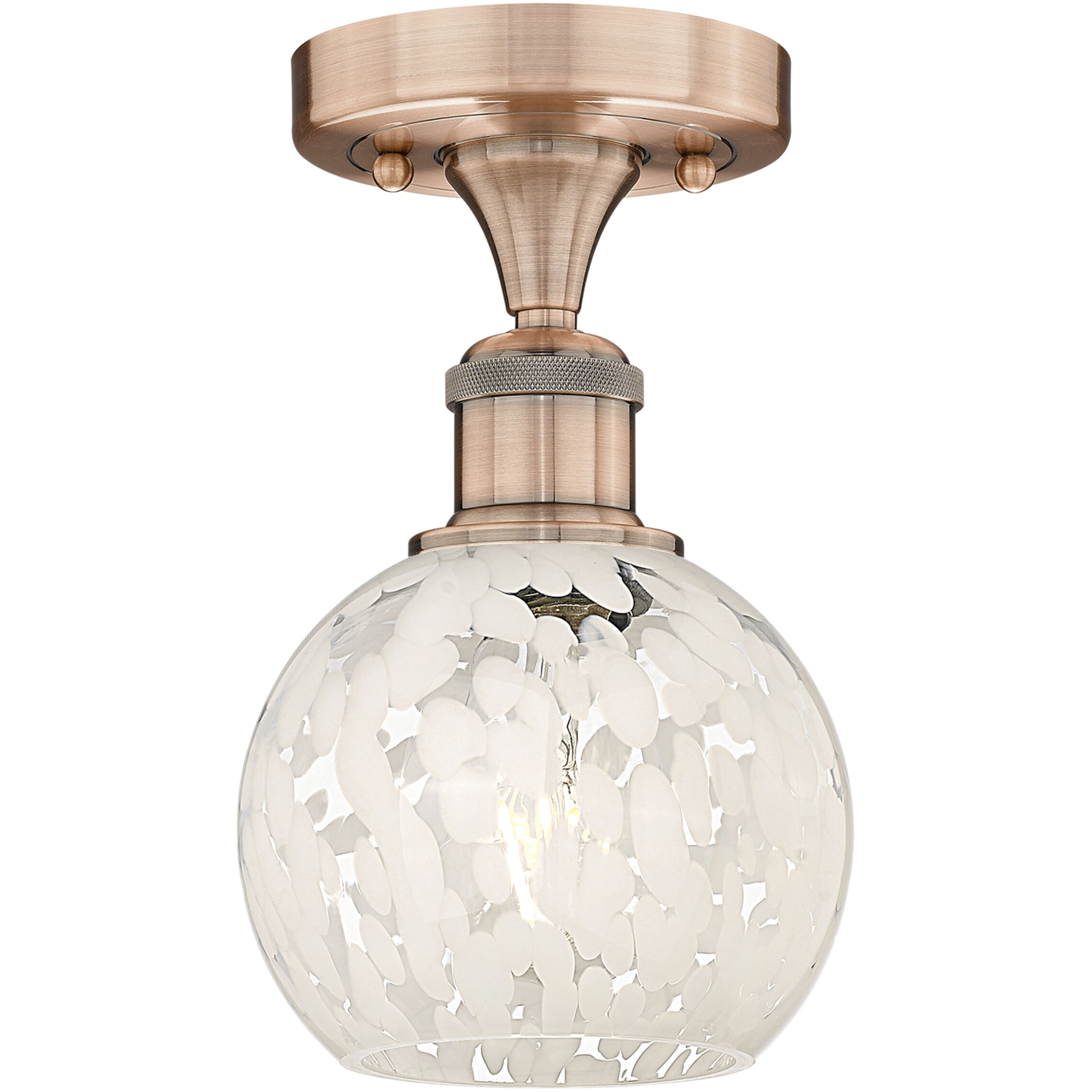 Edison White Mouchette 1 Light 6 inch Antique Copper Semi-Flush Mount Ceiling Light