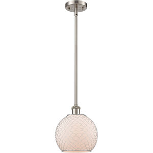 Ballston Farmhouse Chicken Wire LED 8 inch Brushed Satin Nickel Pendant Ceiling Light in White Glass with Nickel Wire, Ballston