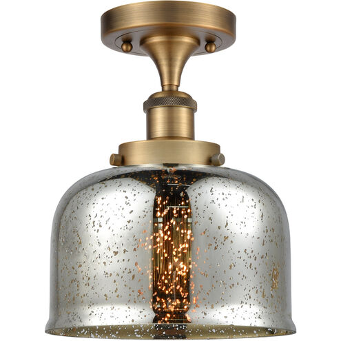 Ballston Bell LED 8 inch Brushed Brass Semi-Flush Mount Ceiling Light in Silver Plated Mercury Glass, Large Bell