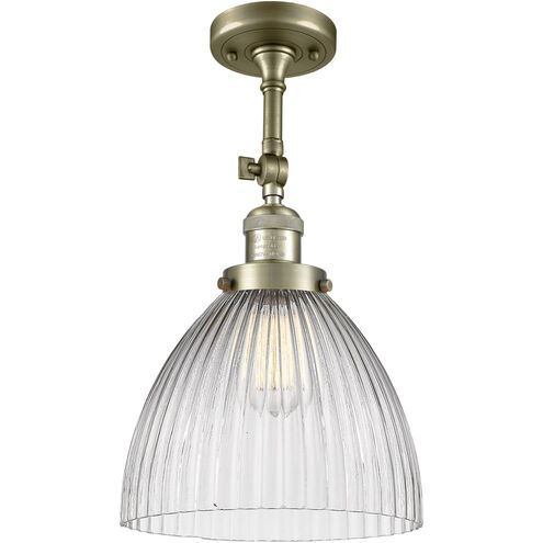 Franklin Restoration Seneca Falls 1 Light 10 inch Antique Brass Semi-Flush Mount Ceiling Light in Incandescent, Clear Halophane Glass, Franklin Restoration