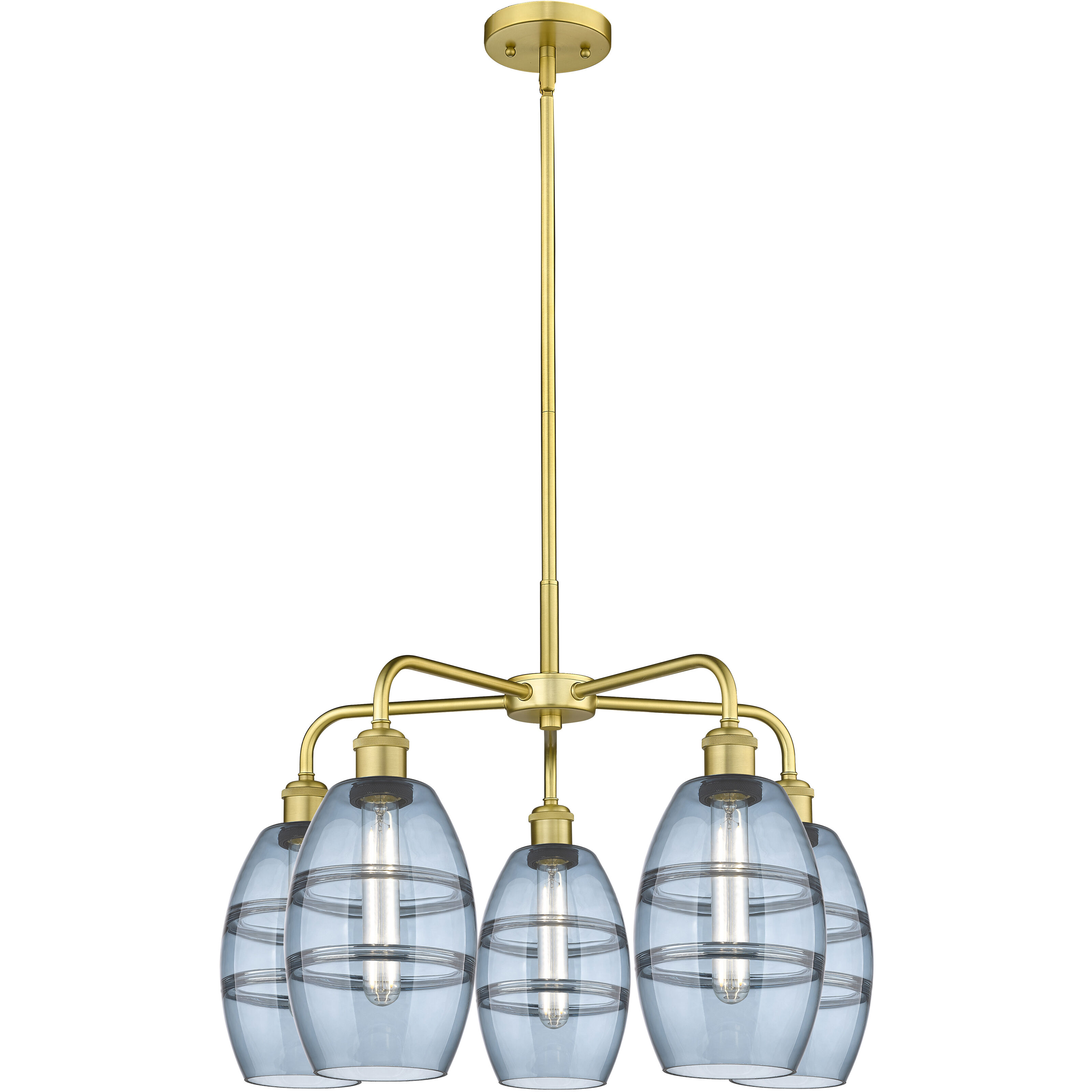 Ballston Vaz 5 Light 23.88 inch Satin Gold Stem Hung Chandelier Ceiling Light in Princess Blue Glass