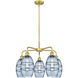 Ballston Vaz 5 Light 23.88 inch Satin Gold Stem Hung Chandelier Ceiling Light in Princess Blue Glass
