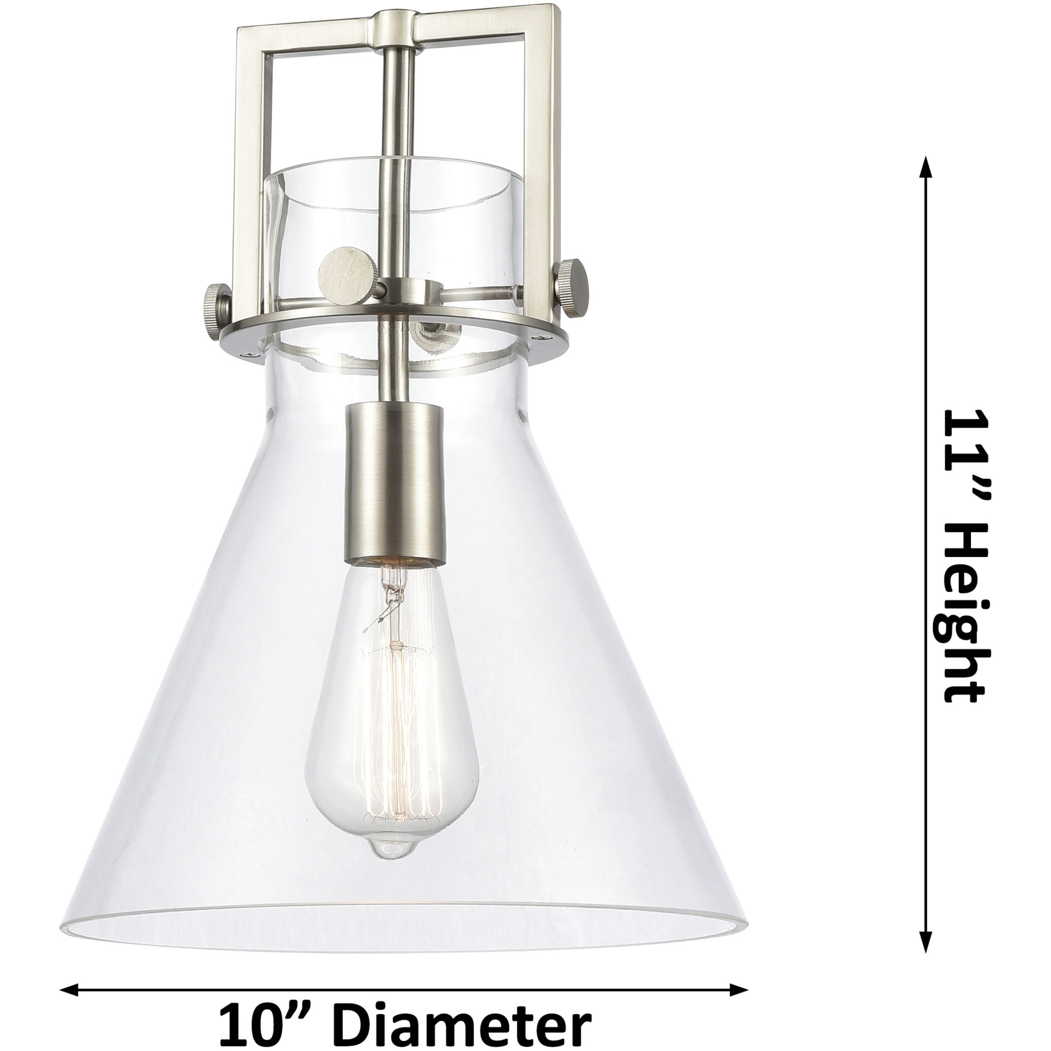 Newton Cone 1 Light 10 inch Satin Nickel Pendant Ceiling Light in Clear Glass