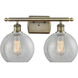 Ballston Athens 2 Light 16 inch Antique Brass Bath Vanity Light Wall Light in Incandescent, Clear Crackle Glass, Ballston