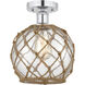 Edison Farmhouse Rope 1 Light 8 inch Polished Chrome Semi-Flush Mount Ceiling Light in Clear Glass with Brown Rope
