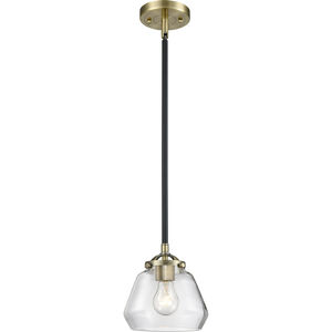 Nouveau Fulton LED 7 inch Black Antique Brass Mini Pendant Ceiling Light in Clear Glass, Nouveau