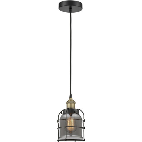 Bell Cage 1 Light 6 inch Black Antique Brass Mini Pendant Ceiling Light in Plated Smoke Glass
