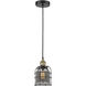 Bell Cage 1 Light 6 inch Black Antique Brass Mini Pendant Ceiling Light in Plated Smoke Glass