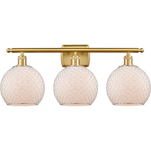 Ballston Farmhouse Chicken Wire 3 Light 26 inch Satin Gold Bath Vanity Light Wall Light, Ballston