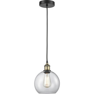 Athens 1 Light 8 inch Black Antique Brass and Clear Mini Pendant Ceiling Light