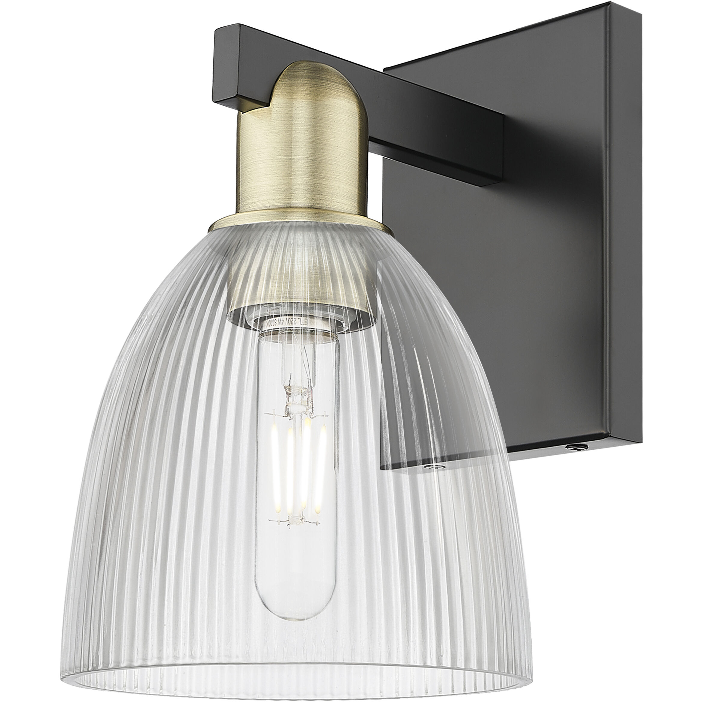 Arcadia Castile Armed Sconce Wall Light in Black Antique Brass, Clear