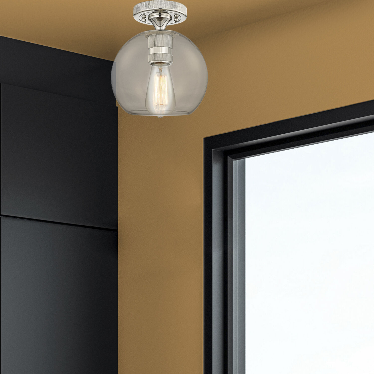 Crown Point 1 Light 8 inch Polished Nickel Flush Mount Ceiling Light in Clear Glass