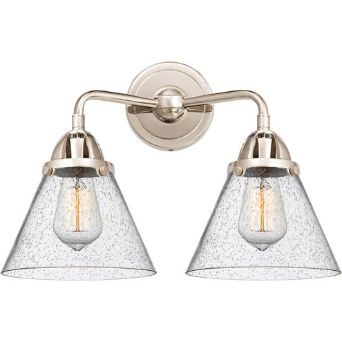Nouveau 2 Large Cone LED 15.75 inch Polished Nickel Bath Vanity Light Wall Light in Seedy Glass