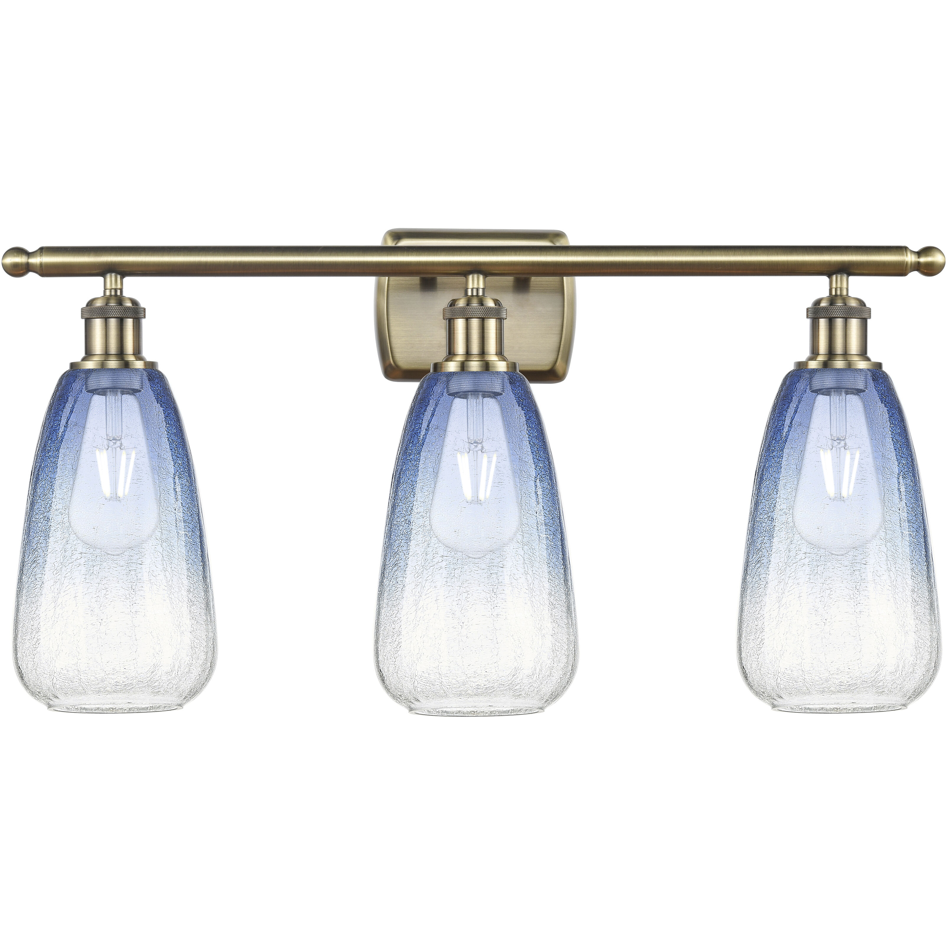 Ballston Brookhaven Almond 3 Light 26 inch Antique Brass Bath Vanity Light Wall Light in Sapphire Blue Glass
