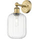 Edison Preston Armed Sconce Wall Light in Brushed Brass, Clear