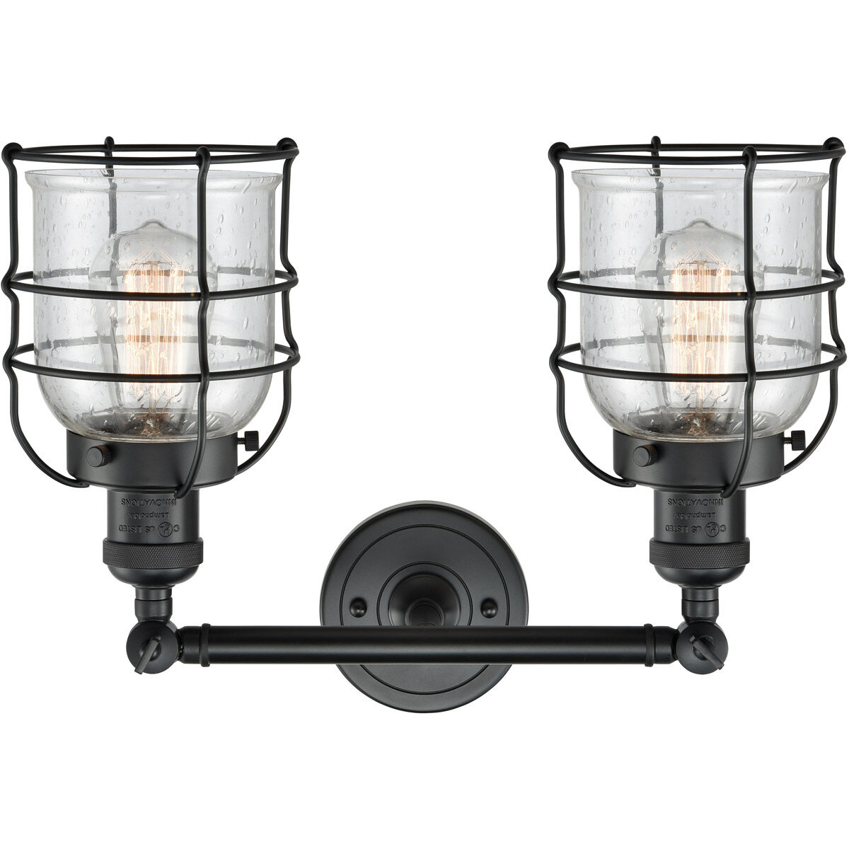 Franklin Restoration Small Bell Cage LED 16 inch Matte Black Bath Vanity Light Wall Light in Seedy Glass, Franklin Restoration