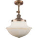 Franklin Restoration Large Oxford 1 Light 12 inch Antique Copper Semi-Flush Mount Ceiling Light in Matte White Glass, Franklin Restoration