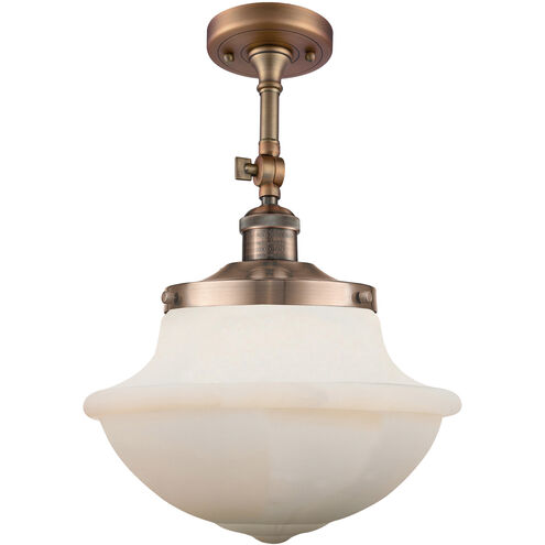 Franklin Restoration Large Oxford 1 Light 12 inch Antique Copper Semi-Flush Mount Ceiling Light in Matte White Glass, Franklin Restoration