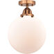 Nouveau 2 Beacon 1 Light 10 inch Antique Copper Semi-Flush Mount Ceiling Light in Matte White Glass
