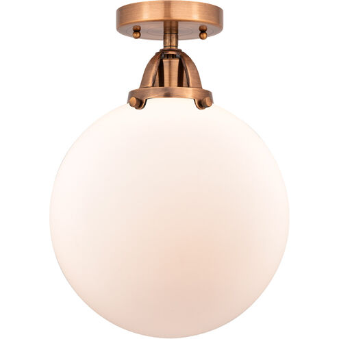 Nouveau 2 Beacon 1 Light 10 inch Antique Copper Semi-Flush Mount Ceiling Light in Matte White Glass