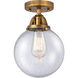 Nouveau 2 Beacon LED 8 inch Brushed Brass Semi-Flush Mount Ceiling Light in Seedy Glass